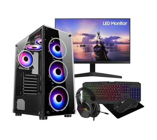 ASC Quad Core Gaming PC Bundle - Amd Ryzen 3 3200G 3.6Ghz - 16GB RAM DDR4-1TB SSD - Windows 11 - Radeon Vega 8 - Mirage 6 Fan Black RGB Case 22" Monitor • Gaming Keyboard/Mouse/Mousemat/Headset