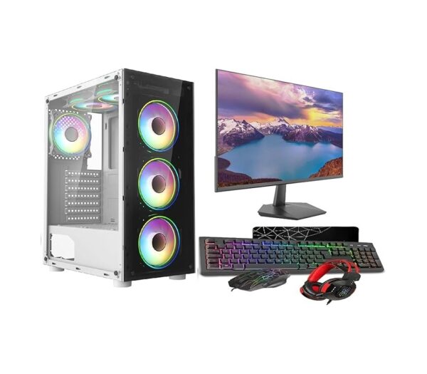 ASC Intel Core i7 Gaming Tower • GT730 2GB Graphics Card • 16GB RAM • 256GB SSD+1TB HDD • 500W 80+ PSU • White 6 Fan RGB Gaming Case • WIFI • Windows 11 • 27" Monitor Bundle