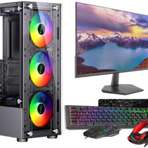 Gaming PC Bundle - Ryzen 7 5700, 32GB RAM, RTX 3060 12GB, 2TB M.2 SSD, Glass Side RGB Case, 650W PSU, Windows 11 Pro, 27" Monitor, Gaming Keyboard & Mouse BLACK 6 FAN