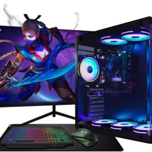 Gaming PC Bundle - Ryzen 7 5700, 32GB RAM, RTX 3060 12GB, 2TB M.2 SSD, Glass Side RGB Case, 650W PSU, Windows 11 Pro, 27" Monitor, Gaming Keyboard & Mouse BLACK 9 FAN
